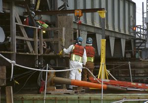 BAC workers organizing bridge construction